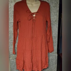 No Boundaries Juniors Laceup Tier Dress Dark Orange Womens Large